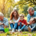Családi szórakozás szabadban gyerekekkel és nagyszülőkkel.