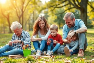 Családi szórakozás szabadban gyerekekkel és nagyszülőkkel.