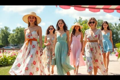 Tavaszi divat 2025: virágmintás ruhák színes stílusban.