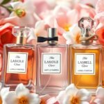 Három különböző női parfüm virágok között