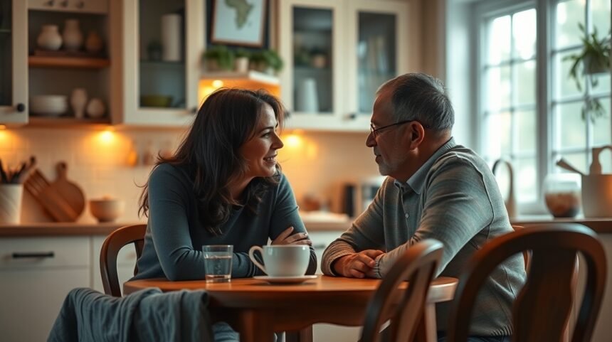 Pár beszélget a konyhában a konfliktusokról és érzéseikről.