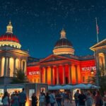 Múzeumok Éjszakája esemény éjszakai városi tájban