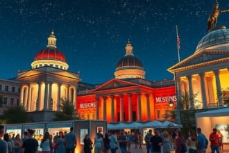 Múzeumok Éjszakája esemény éjszakai városi tájban