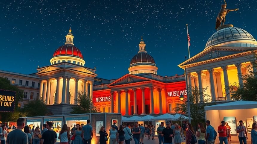 Múzeumok Éjszakája esemény éjszakai városi tájban