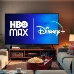 HBO Max és Disney+ logói egy modern nappaliban