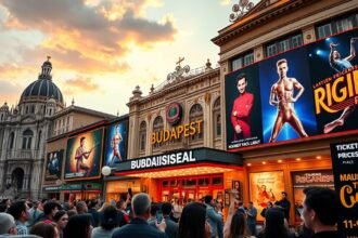 Budapesti színház előadás képe, népszerű musicalek plakátjai