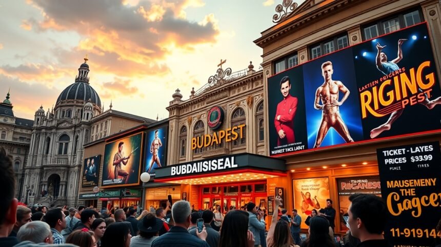 Budapesti színház előadás képe, népszerű musicalek plakátjai