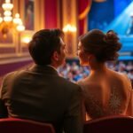 Romantikus pár egy színházi előadáson, estéi hangulat