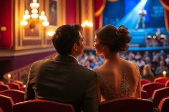 Romantikus pár egy színházi előadáson, estéi hangulat