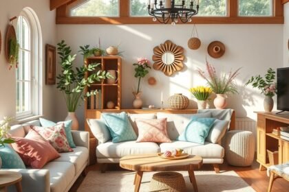 Hálószoba tavaszi dekorációs ötletekkel DIY stílusban.