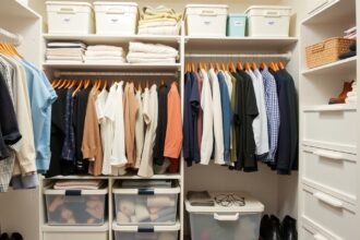 Rendezett gardrób Marie Kondo módszerével, rend és szervezettség.