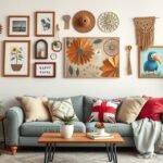 Színes DIY fali dekoráció egy otthonos nappaliban