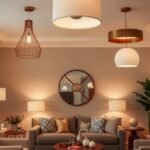 Modern nappali világítás különböző lámpákkal és stílusokkal.
