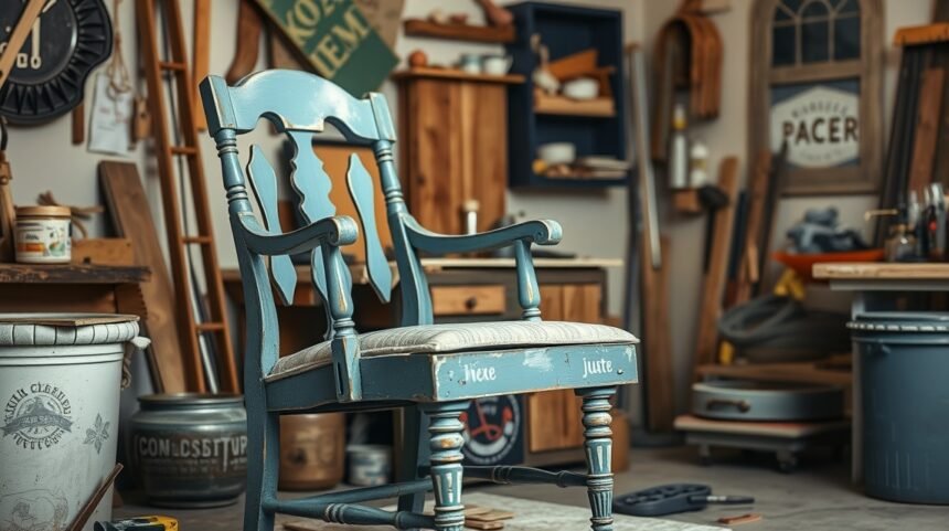 Felújított régi szék műhelyben, bútorfelújításhoz.