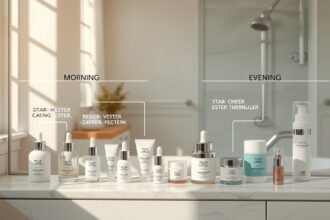 Bőrápolási rutin reggel és este a tükör előtt.