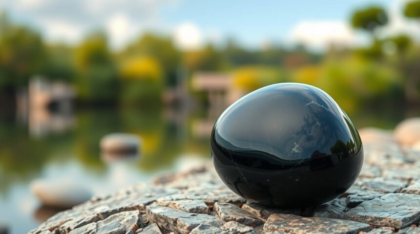 Obszidián kő a természetben, amely a védelmet és érzelmi elengedést segíti