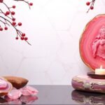 Rózsaszín achát és gyertyatartó szívcsakra-harmonizáló dekoráció