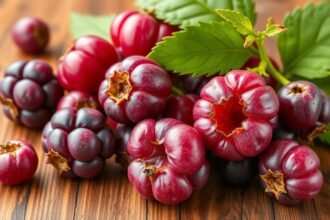 Egres gyümölcsök friss levéllel, egészséges étrendhez.