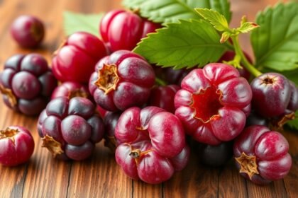 Egres gyümölcsök friss levéllel, egészséges étrendhez.