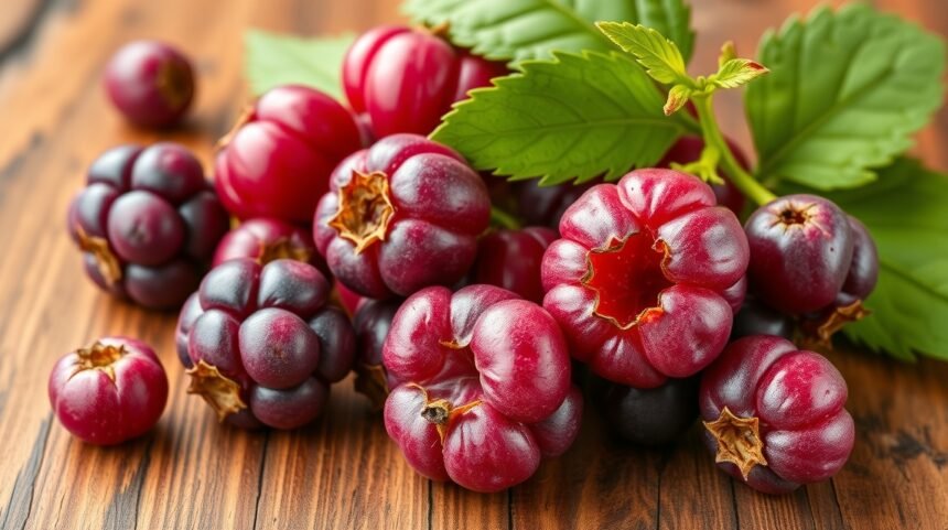 Egres gyümölcsök friss levéllel, egészséges étrendhez.