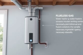 Kémény nélküli gázbojler elhelyezve a falon, füstgáz elvezetési megoldásokkal.