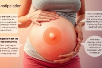 Várandós nő hasán lévő figyelmeztető jelzés a székrekedésről.