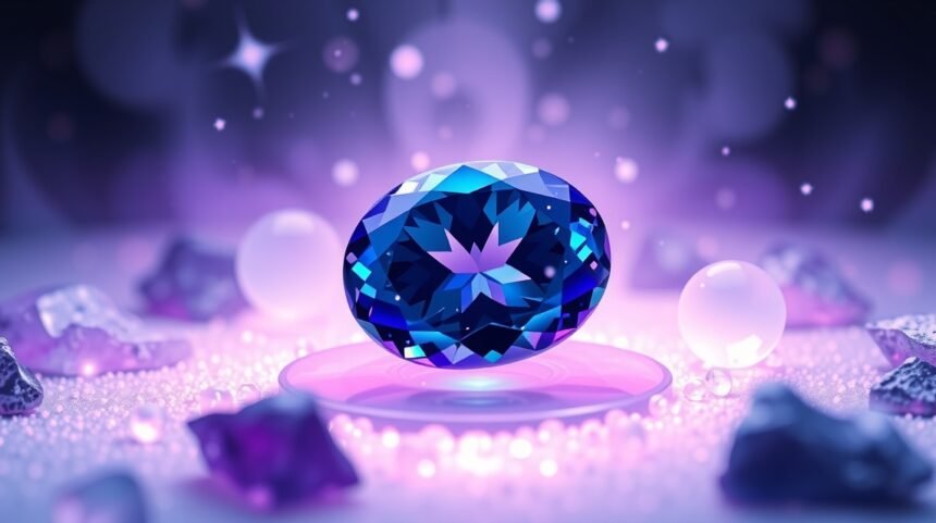 Tanzanit kő varázslatos fényben, a spirituális átalakulás szimbóluma
