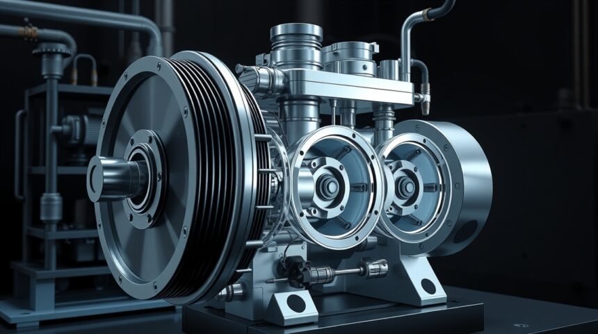 Dugattyús kompresszor részletei fémes kivitelben