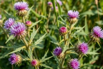 Máriatövis virágai, amelyek támogatják a máj és az emésztés egészségét.