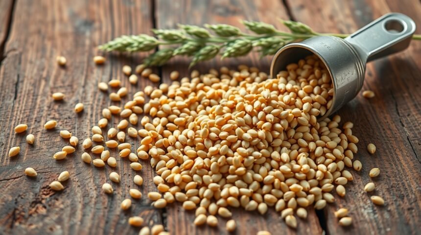 Vadkölest szemek és kalász, egészséges gabona az étrendhez.