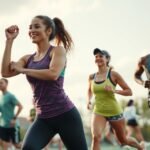 Fiatalok közös futás közben, akik egészséges életmódot folytatnak.