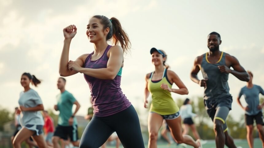 Fiatalok közös futás közben, akik egészséges életmódot folytatnak.