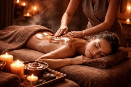 Csokoládé masszázs illatos kakaó-illat, selymes bőrápolás és nyugodt pihenés a testben.