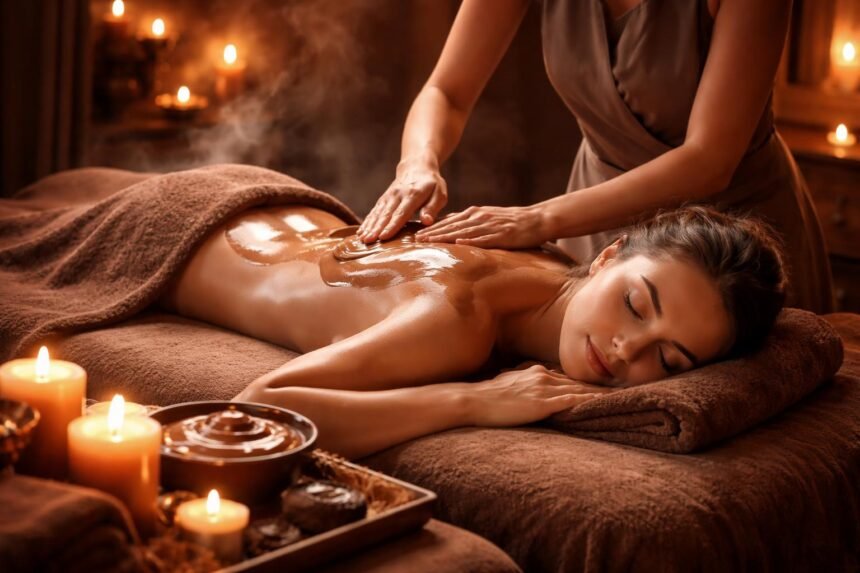 Csokoládé masszázs illatos kakaó-illat, selymes bőrápolás és nyugodt pihenés a testben.