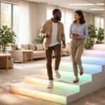 Coaching ülést folytató coach és kliens tudatos fejlődésre összpontosító beszélgetése közben