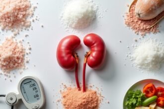 Két vese sóval és vérnyomásmérővel, egészség és sófogyasztás.