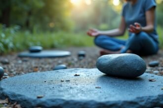 A kék homokkő meditációs környezetben, nyugalom és harmónia.