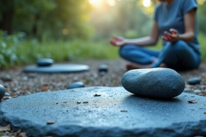 A kék homokkő meditációs környezetben, nyugalom és harmónia.