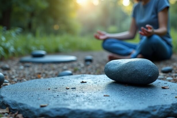 A kék homokkő meditációs környezetben, nyugalom és harmónia.