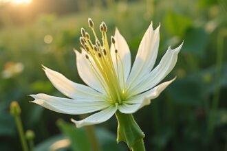 Csattanó maszlag virága a természetben, invazív növény.