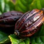 Kakaótermés zöld leveleken, antioxidáns forrás
