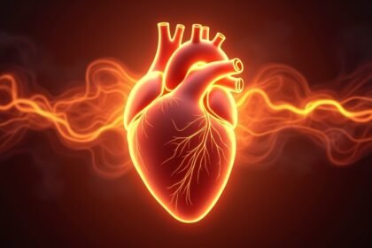 Az ábrázolt szív grafikai megjelenítése háttérben hőhullámokkal.