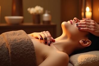 Csokoládé masszázs közben relaxáló környezetben